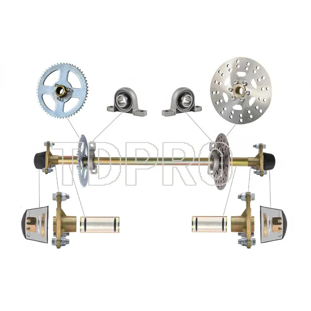 Go kart Cart Trike Rear Live Axle Kit Shaft Wheel Hub Brake Rotor Sprocket US