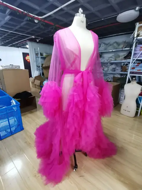 Maternity Robes Women Long Tulle Bathrobe Dresses Photo Shoot Birthday Sexy Bridal Fluffy Party Sleepwear Custom Made Gown 2021 13