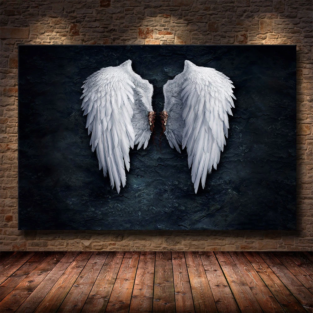 Beautiful Angel Wings SINGLE CANVAS WALL ART Print Picture Grey 