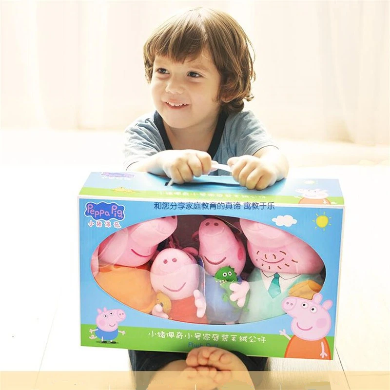 

Original Peppa Pig A Family of 4 Set Cartoon Stuffed Plush Toys Dolls George Friend Family Party Children Birthday Xmas Gift