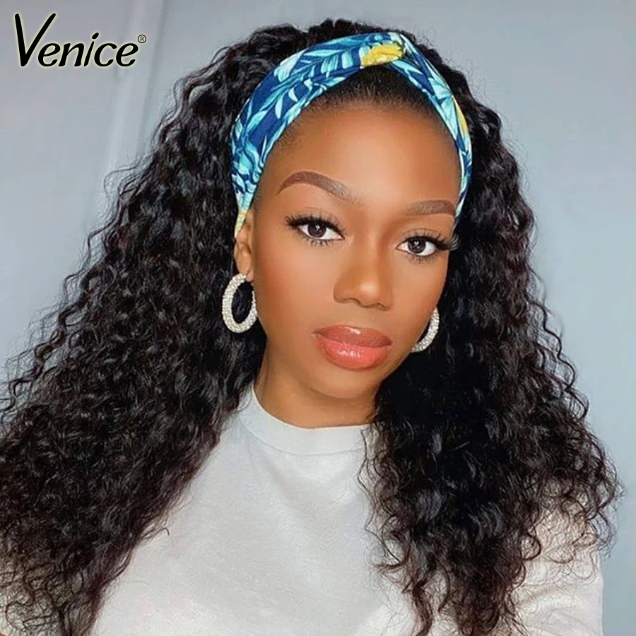 Venice Curly Headband Wig Human Hair Brazilian Head Band Wigs Human Hair Scarf Wigs For Black Women Jerry Curl Wig With Headband Full Machine Wigs Aliexpress