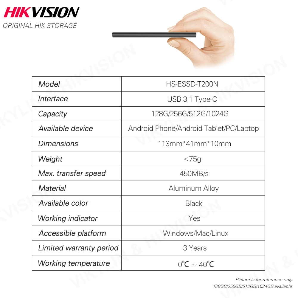 Портативный SSD накопитель Hikvision HikStorage 128 ГБ 512 Гб внешний 1 ТБ диск 256 USB3.1 Type C
