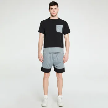 

New Men's Short Sleeve Breathable Stitching Suit T-shirt Shorts Casual Fashion Sports Two-piece Jogger Set Ropa Deportiva Mujer