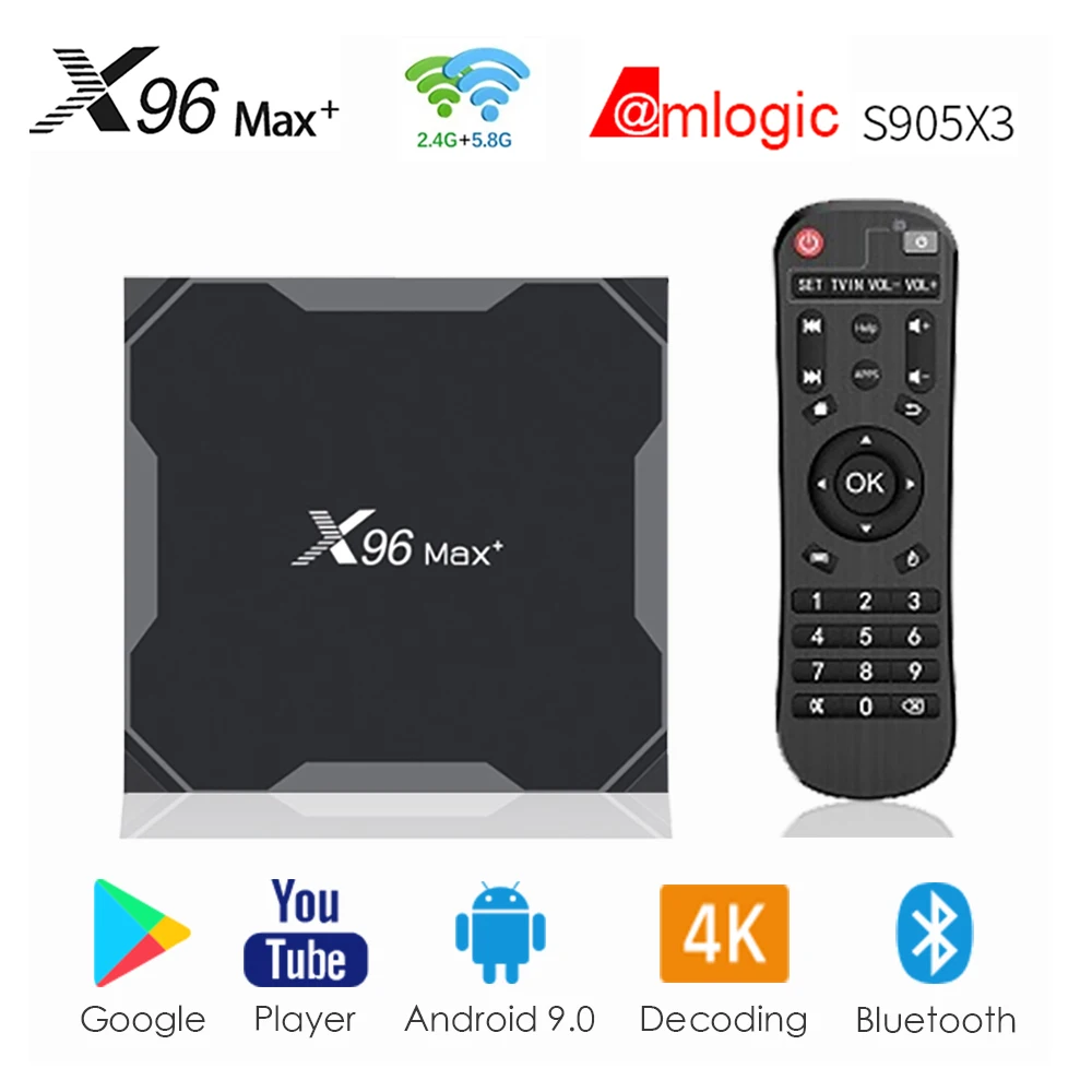X96 Max Plus телевизионная коробка с Bluetooth Android 9 0 S905X3 Youtube Google 4 Гб оперативной памяти 32