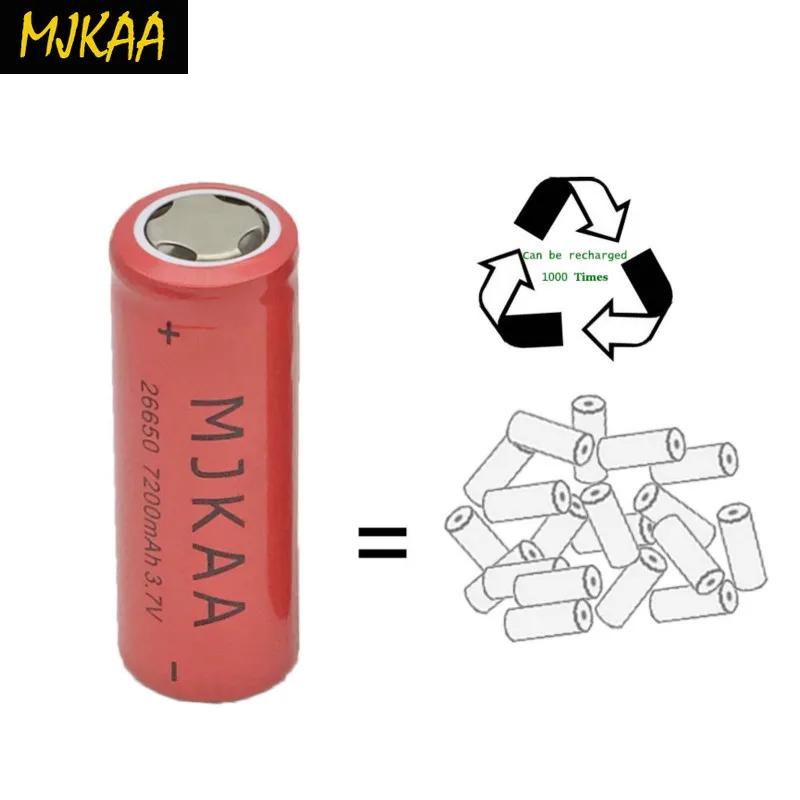 MJKAA 3,7 V 26650 7200mAh перезаряжаемый аккумулятор большой емкости литий-ионный светодиодный фонарик