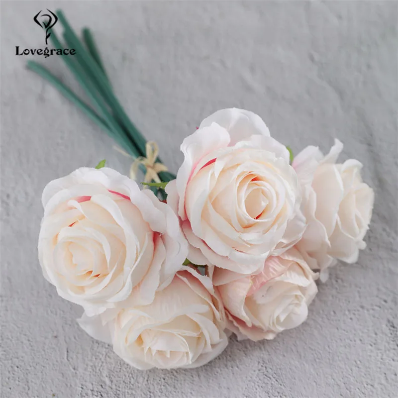 Lovegrace Свадебный букет свадебный цветок для невесты искусственный Шелковый цветок розы свадебные вечерние принадлежности Белый розовый букет украшение для дома - Цвет: champagne