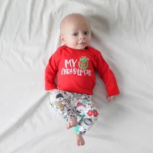 Рождественские боди для новорожденных из 3 предметов+ штаны Одежда для маленьких мальчиков и девочек «My First Christmas», хлопковая одежда со снежинками на возраст от 0 до 24 месяцев