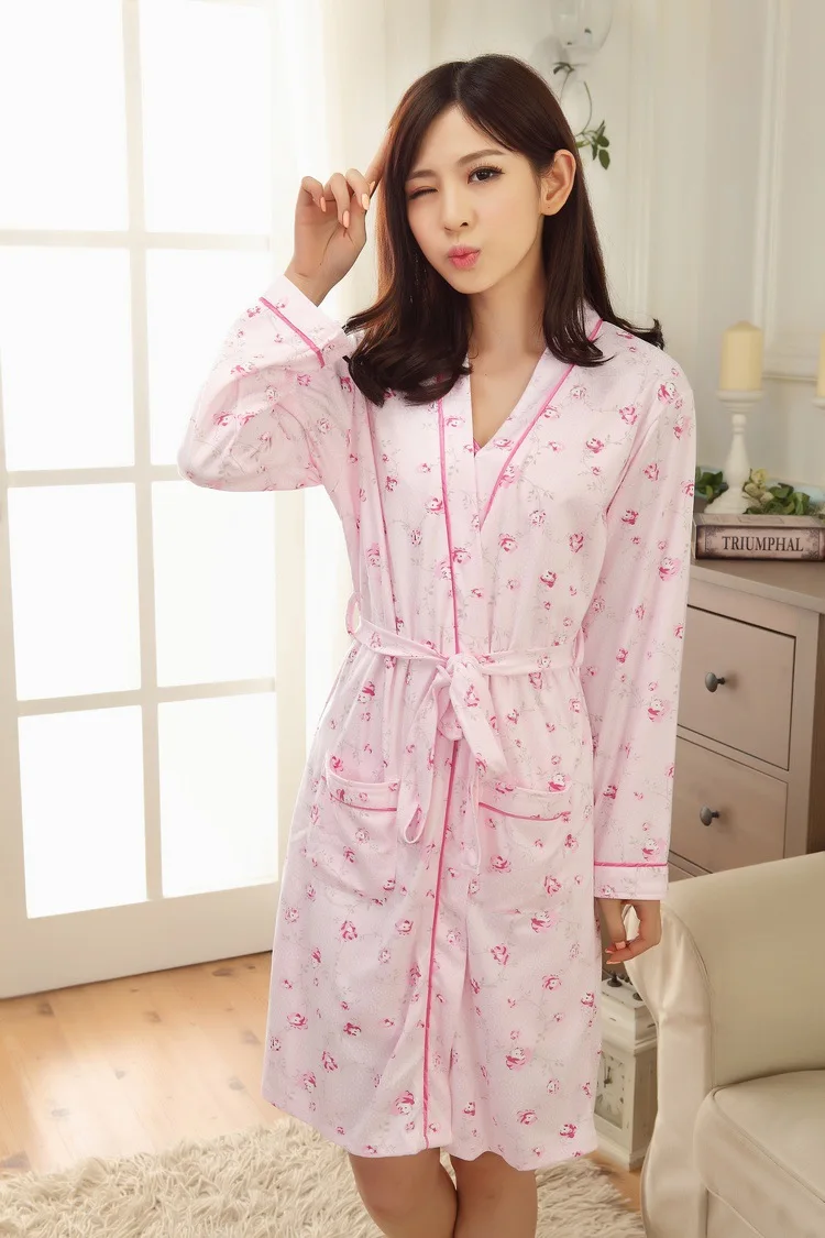 531 Pink Night Robe Sleepwear Dress Two-Piece SetAutumn And Summer Cartoon Long-Sleeve Pajamas Strap Nightdress Tracksuit Nightgown - Цвет: 531 Pink