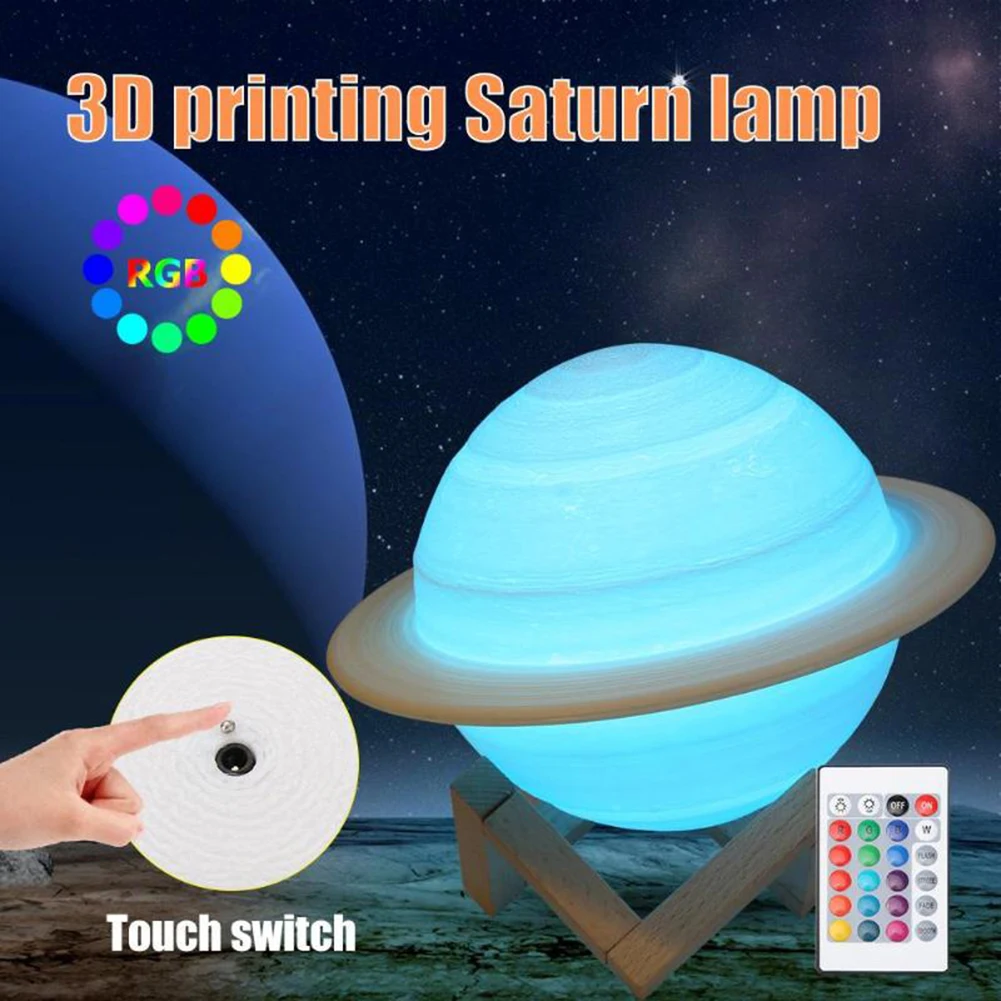 Перезаряжаемая 3D печать лампа Сатурна как луна Ночной светильник с 16 цветами пульт дистанционного управления креативный светильник для сна для домашнего декора
