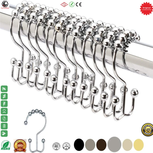 304 Stainless Steel Shower Curtain Hooks Rings Rust Resistant Hook,Roller  Balls Glide on Shower Rods,Bathroom Accessories - AliExpress