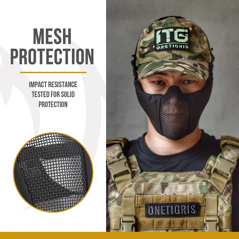 OneTigris Tactical Foldable Half Face Mask Protective Mesh Mask for Airsoft  Paintball with Adjustable and Elastic Belt Strap