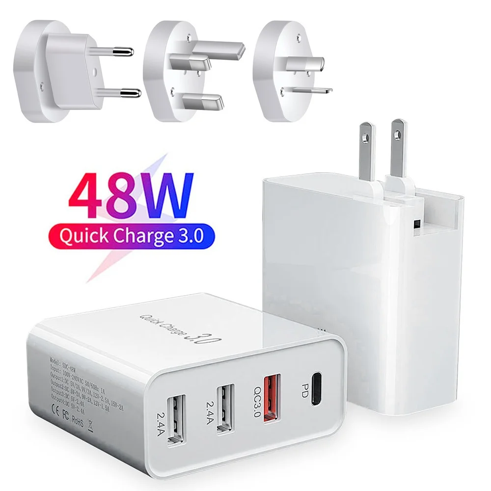 48W Quick Charger PD For iPhone 13 12 Huawei Samsung Xiaomi Tablet Fast Wall QC 4.0 3.0 US EU UK AU Plug Adapter |