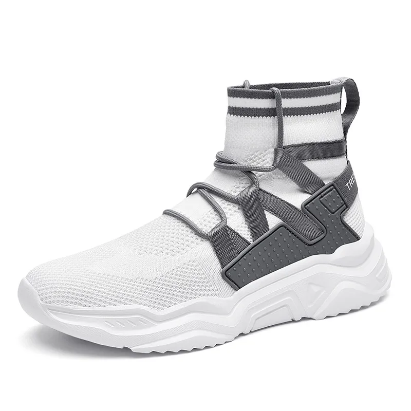 S2945 White gray SUROM; Роскошные Брендовые мужские ботинки; коллекция года; сезон весна; Новая модная дышащая удобная обувь; мужские эластичные ботильоны на мягкой толстой подошве - Цвет: S2945 White gray