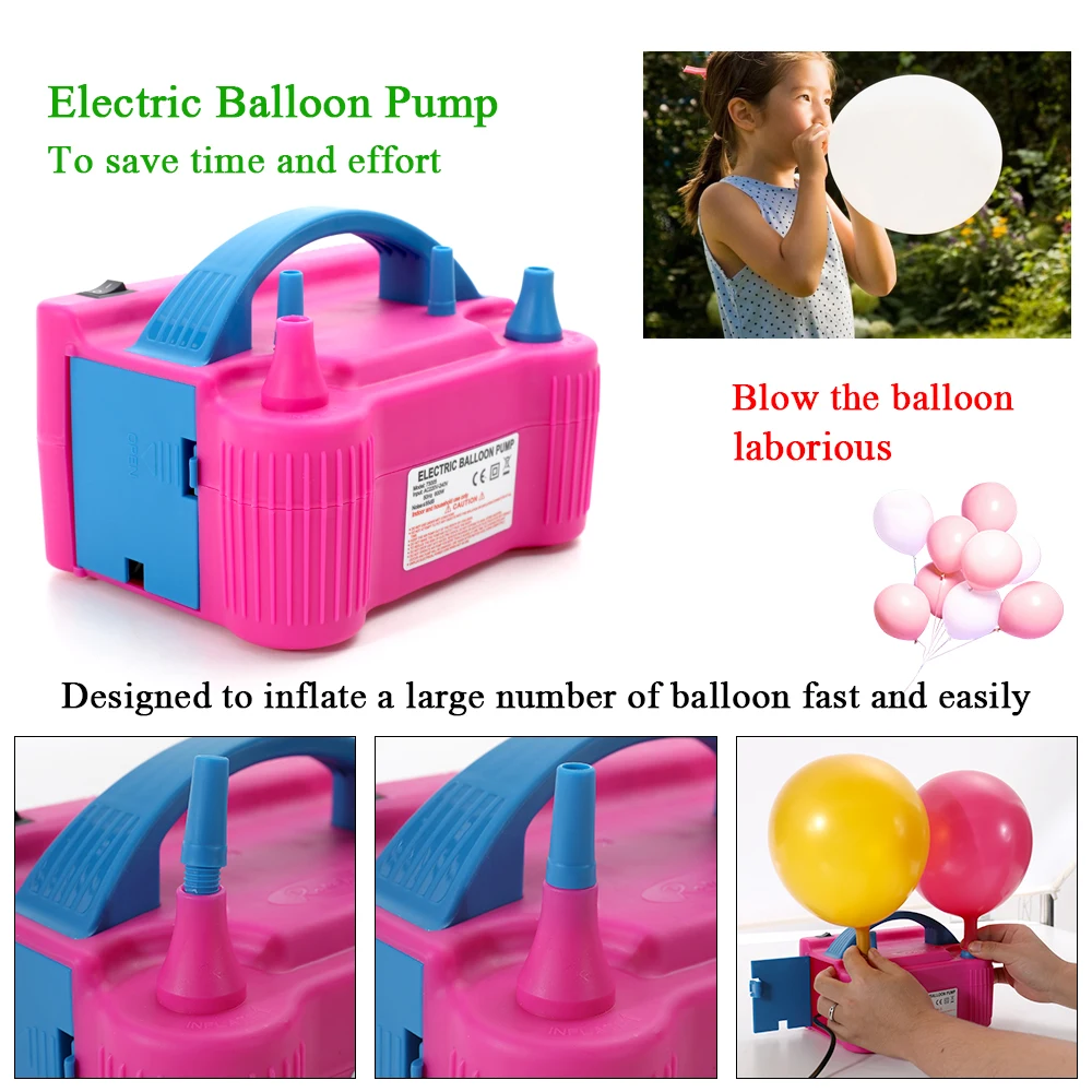 Pompa Gonfiatore Elettrica Gonfia Palloncini Per Party Feste Elettrico Rosa  5 Ugelli 