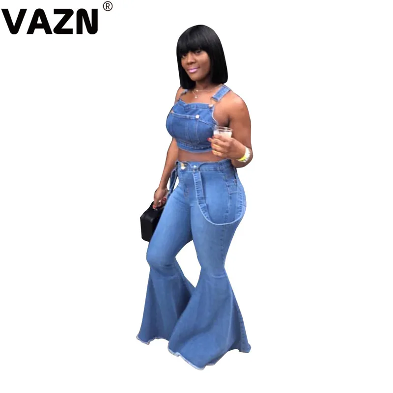 

VAZN LA3183 Autumn Young Lady Of Note Mature Age Solid High Waist Upmarket Markedly Higher Women Long Boot Cut Jeans Pants