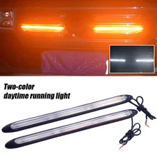 Bande de phares de voiture LED DRL 12V, feu de jour, feu antibrouillard séquentiel, clignotant coulant, blanc/ambre, étanche, 2 pièces 