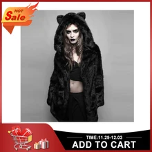 RoseticFaux Меховая куртка для женщин зима оверсайз повседневное свободное теплое пальто с капюшоном кошачьи ушки лоскутное средней длины пальто худи верхняя одежда