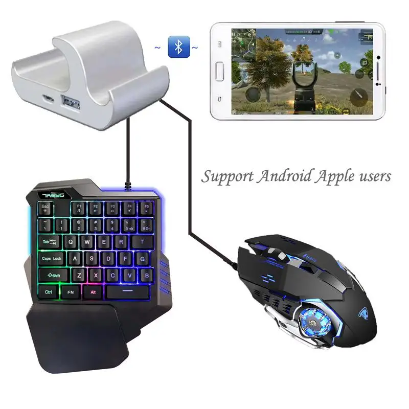  HiMISS Wireless Bluetooth Gaming Keyboard Mouse Converter Adapter for Android IOS Phone Tablet PUBG