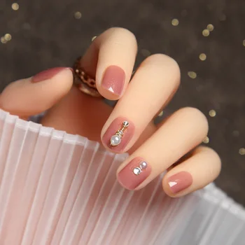 

24pcs/box Detachable Wearable Fake Nail with Glue Pearly Lustre Fairy Pink short size full cover Suitable Girl Decor Fingernails