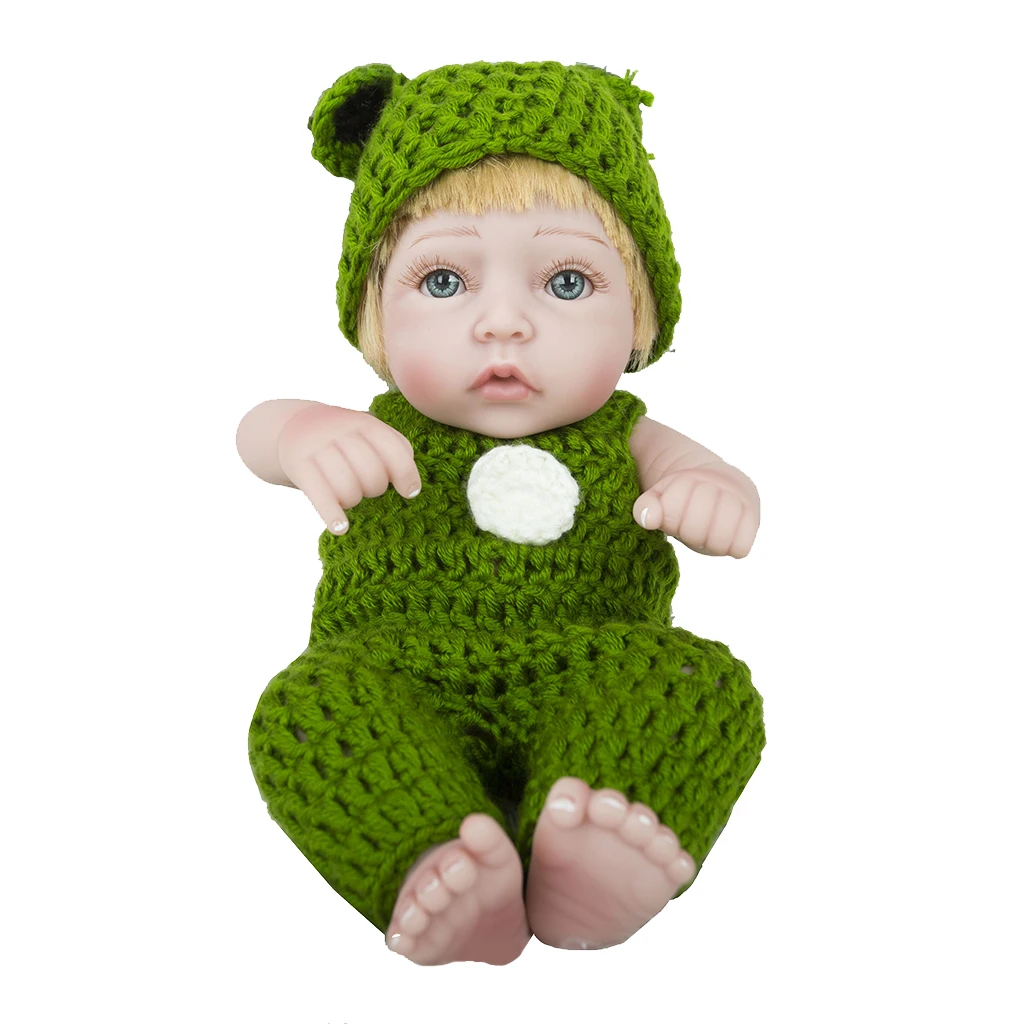 

Realistic Baby Reborn Doll with Clothes and Hat, Eco-friendly Silicone Vinly 11 Inch, White Skin Blue Eyes