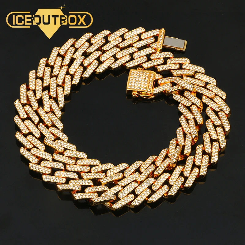 

14mm Iced Out Miami Cuban Link Chain Hip Hop Fashion Men's Necklace Rhinestone Bling Gold Silver Jewlery 50/60/75/100cm Long