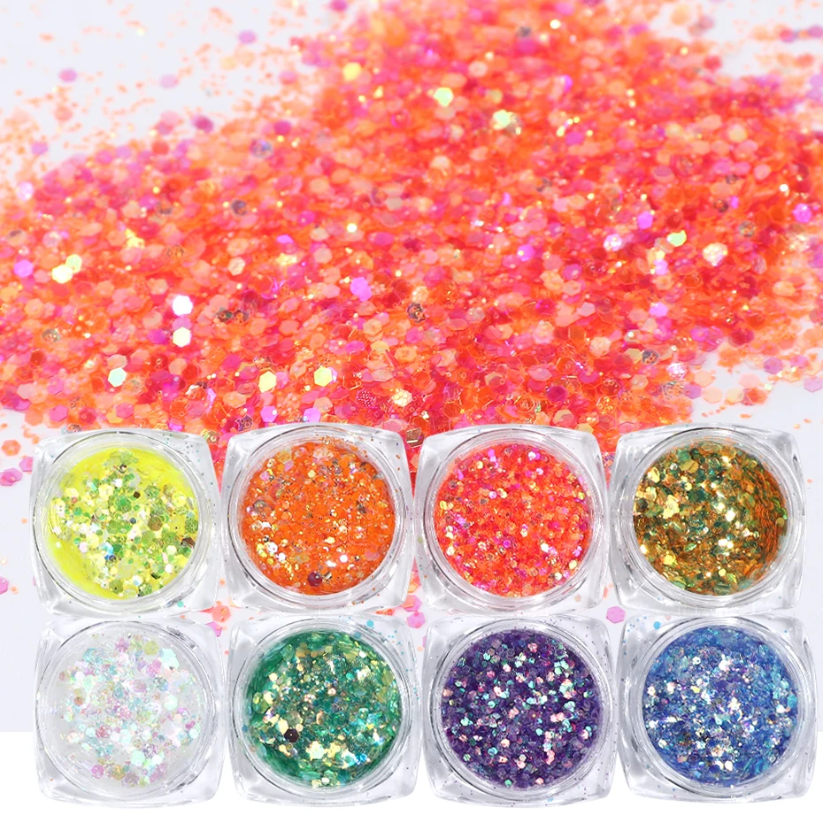 8 коробок в наборе блестки для ногтей виде русалки порошковая голографическая