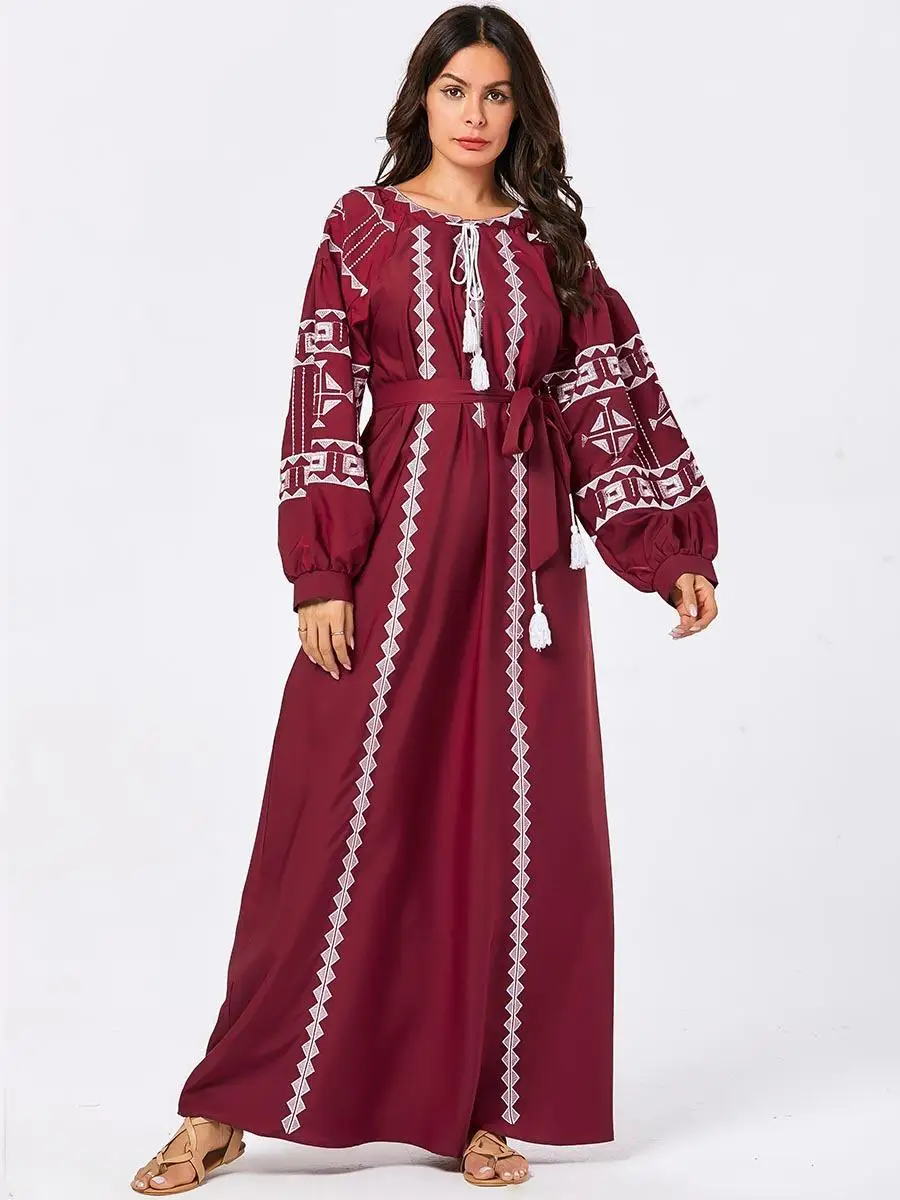 Abaya/женское мусульманское длинное платье для девочки, Этническая вышивка, кафтан, джилбаб, исламское повседневное свободное Молитвенное