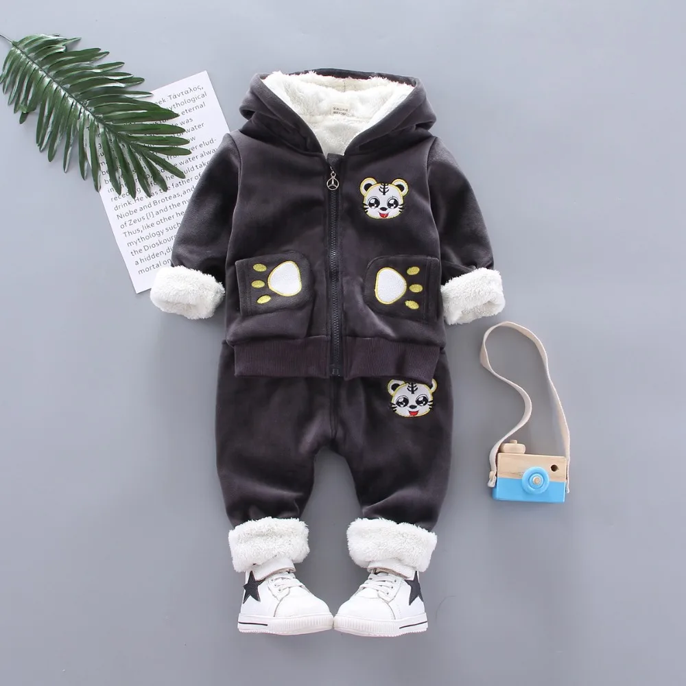 high quality Baby Girls Clothing Set Thick Plush Warm Clothing Sets For Boys Hoodies+ Pants Kids Suit Winter Children Clothes