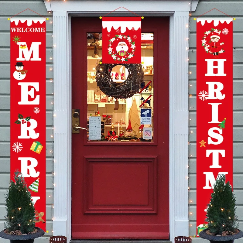 

Merry Christmas Decoration Banners Porch Sign Outdoor Indoor Home Front Door Wall Christmas Hanging Couplet Decoration