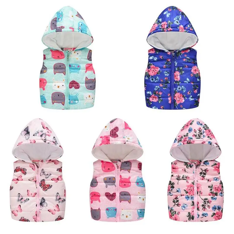 

Kids Girls Boys Winter Zipper Waistcoat Popular Polyester Children Daily Leisure Cute Printing Hoodies Vest Coats