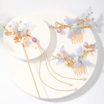 

Vintage Style Jewelry Set Exquisite Headdress Flower Tassel Hairpin Hair Comb Jewelry Set Women Hair Clip Accessories LB