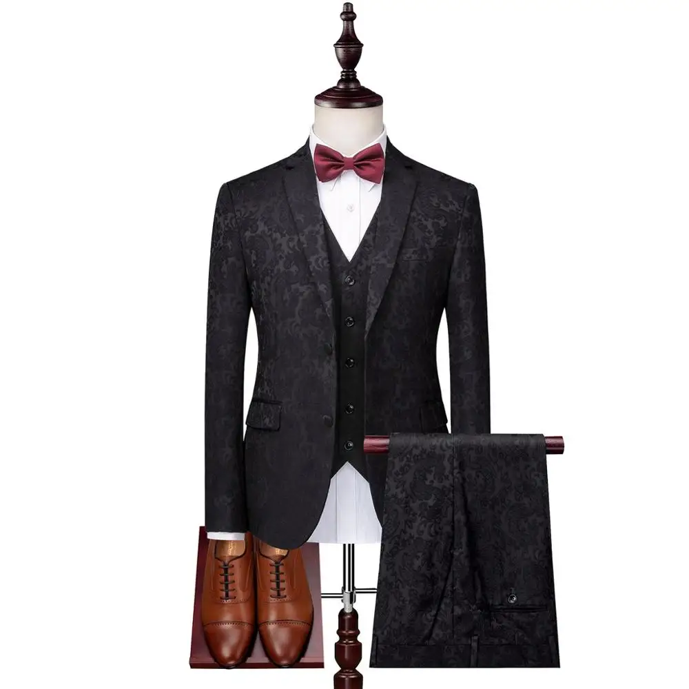 Black Style B Мужские вечерние костюмы с цветочным узором, 3 предмета, мужские костюмы на выпускной, новинка, мужские деловые костюмы - Цвет: Black Style B