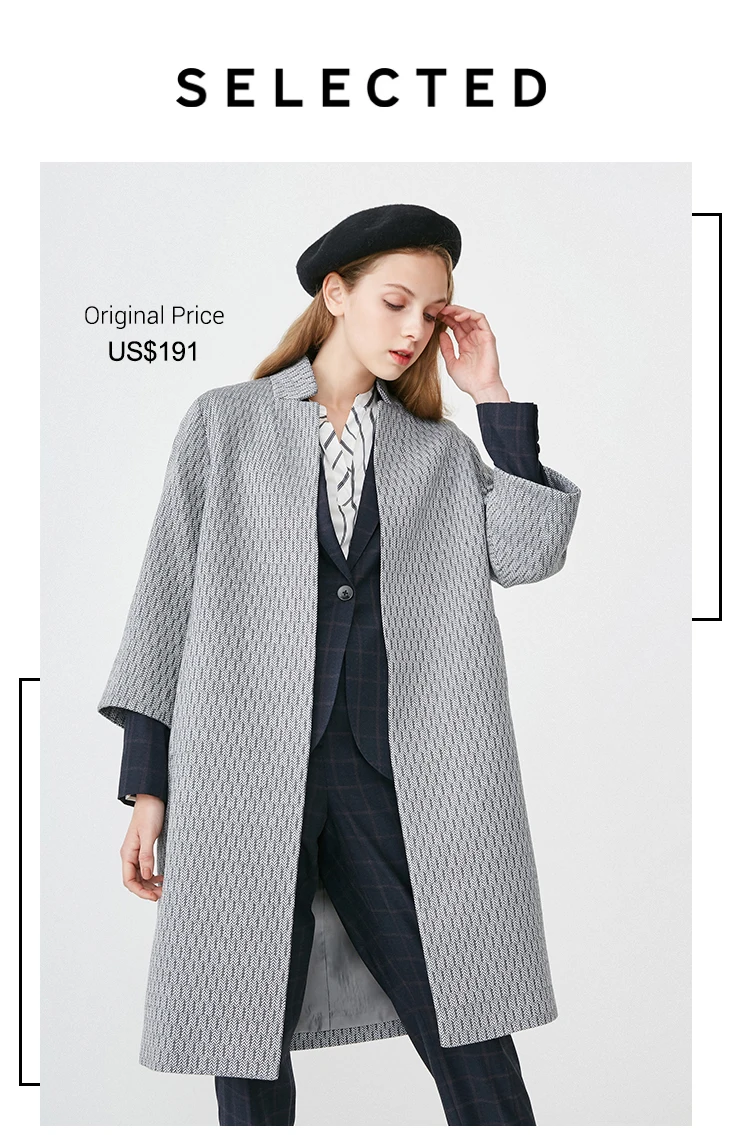 SELECTED Women Loose Fit Mid-length Herringbone Overcoat Coat| 419127507