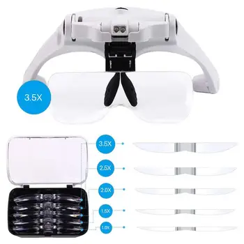 

Hands Free Headband Magnifying Glass, Usb Charging Head Magnifier With Led Light Jewelry Craft Watch Hobby 5 Lenses 1.0X 1.5X 2.