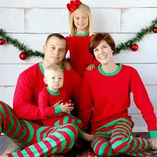 Рождественская одежда для родителей и ребенка; комплект пижам в европейском и американском стиле; платье в красно-белую полоску Одежда на Рождество костюмы
