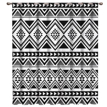 

Navajo Tuo Chic Style And Ethnic Patterns Of Black And White Color Abstract Geometry Room Curtains Large Window Window Curtains