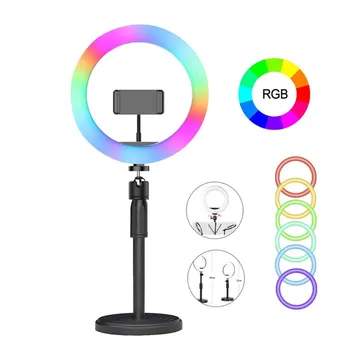 Online RGB Dimmbare LED Selfie Ring Licht Mit Halter USB Selfie Licht Ring Lampe Große Fotografie Mit Stand Für Handy Studio