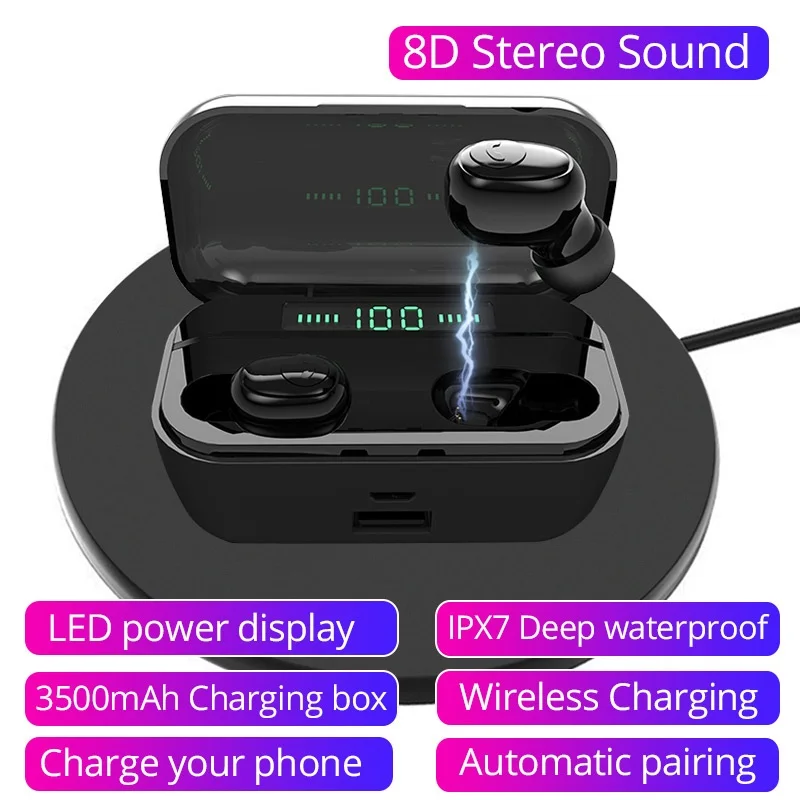 Swalle Tws Headphone Wireless Bluetooth 5.0 Earphone Mini Sports Bass Earbuds With Mic Charging Box Sport Headset For Smart Phon