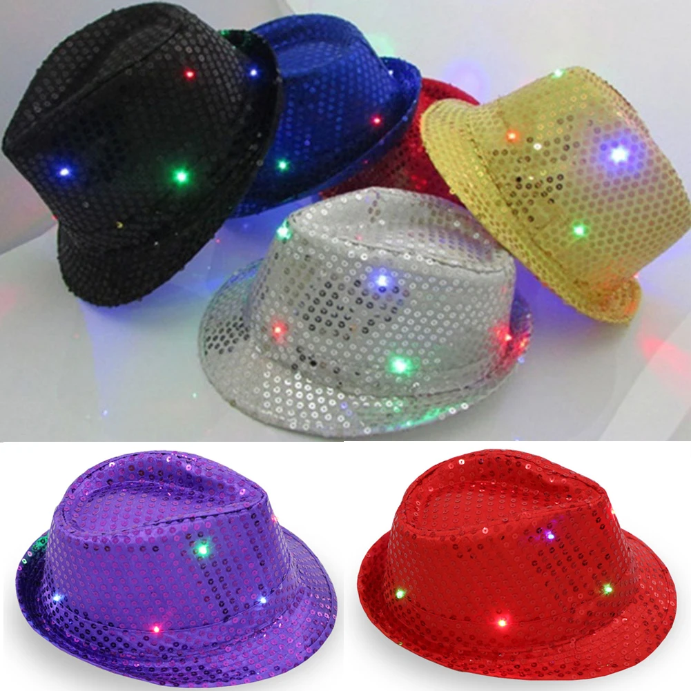 Jazz Sequin Fedora Light Up Hat Trilby Cap Cowboy Falshing