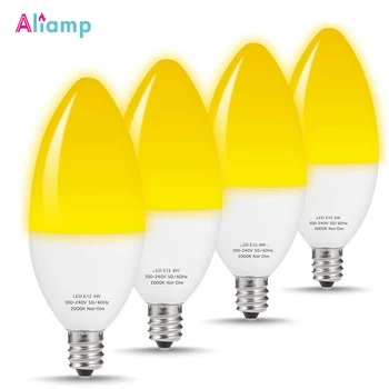 

E12 LED Light Bulb Chandelier Candelabra Lamp 60 Watt Equivalent 6W Ceiling Fan with Lights Bulbs Yellow 2000K 550Lumens 4Pack