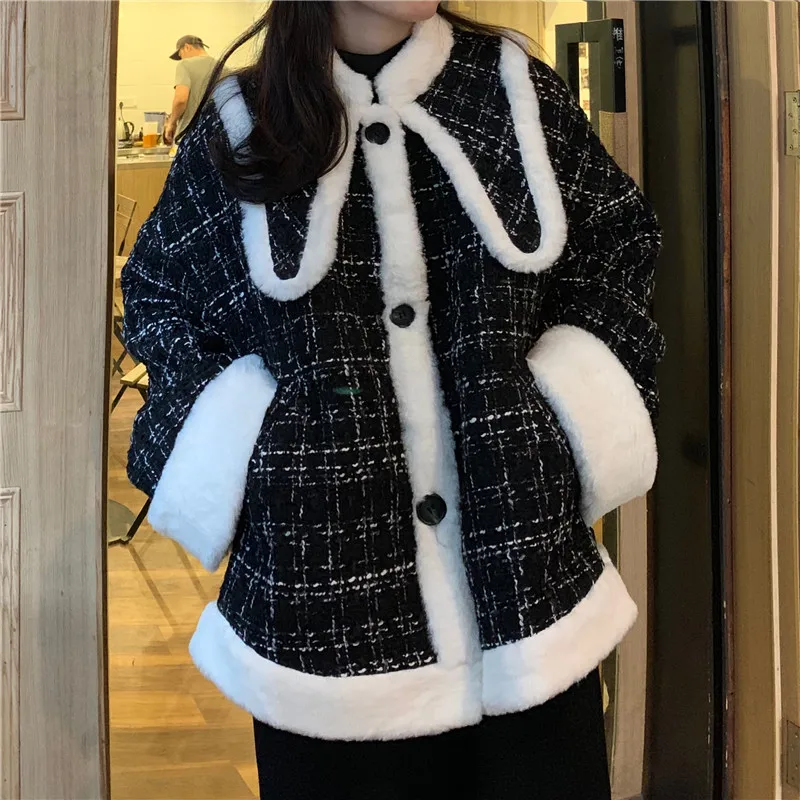 Chaqueta mujer,, зимняя женская куртка, корейская мода, плотная, теплая, в клетку, большие размеры, для девушек, хлопковая одежда, пальто