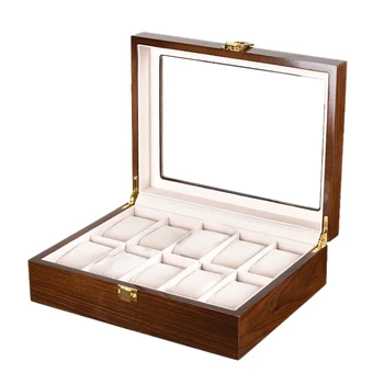 

10-Bit Watch Storage Box Wooden Storage Box Display Box Coffee Tree Pattern Light Spray Paint Watch Display Box Jewelry Storage