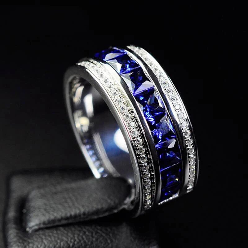 Squaer blue zircn кристалл обручальные кольца для женщин серебристый цвет ААА CCocktail Кольцо роскошные сверкающие стразы вечерние ювелирные изделия