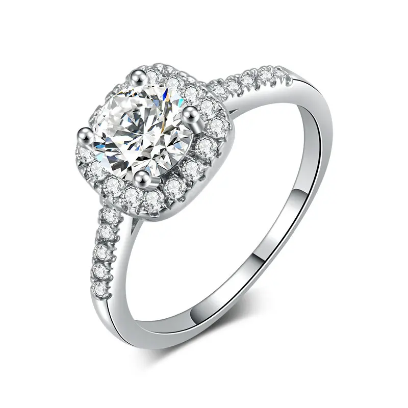 Серебряное изысканное модное квадратное обручальное кольцо, изготовленное из AAA+ Кубического циркония R531 - Цвет основного камня: clear white gold 531