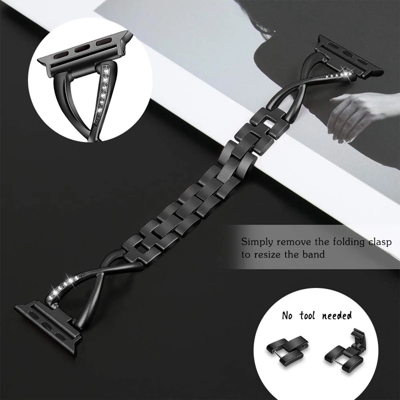 Comprar Pulsera de eslabones para apple watch banda 42mm 38mm 44mm 40mm serie 5 4 3 2 1 iwatch correa de acero inoxidable correa de reloj Accesorios