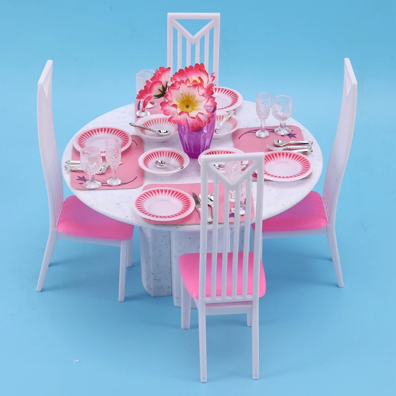  Simulation Mini Dining Table 3-6 Years Old Girl Play House Toy Kitchen Dining Chair Model Toy