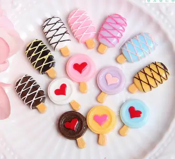 

wholesale Cute Heart lollipop chocolate Ice cream Resin Flat back Cabochon imitation food Art Supply Decoration Charm Craft
