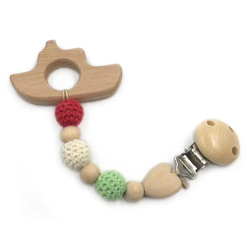 Wooden Teether 2 Детский Прорезыватель цепь Луна черепаха деревянный зажим геометрические крючком бусины с сумкой деревянный Прорезыватель крошечный стержень игрушка для новорожденных - Цвет: Wooden Teether 2