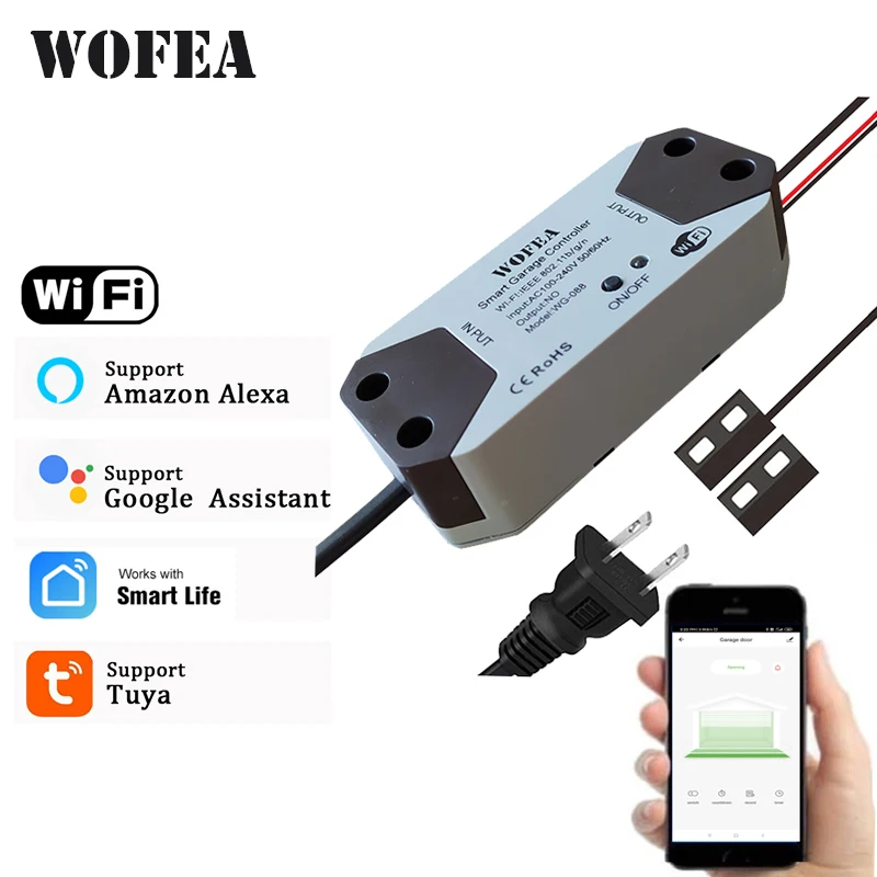 WiFi Smart Garage Door Opener Controller Work With SmartLife/Tuya APP Control No Hub Require Support Alexa Echo Google Home |