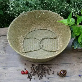 

Foldable Natural Seagrass Storage Basket for Garden Flower Tote Belly Woven Baskets